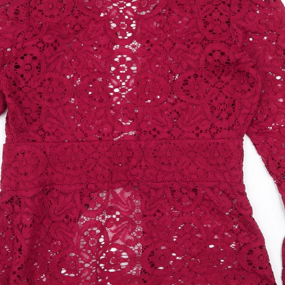 Lola Womens Red Floral Polyester Basic Blouse Size XS V-Neck - tie closure missing