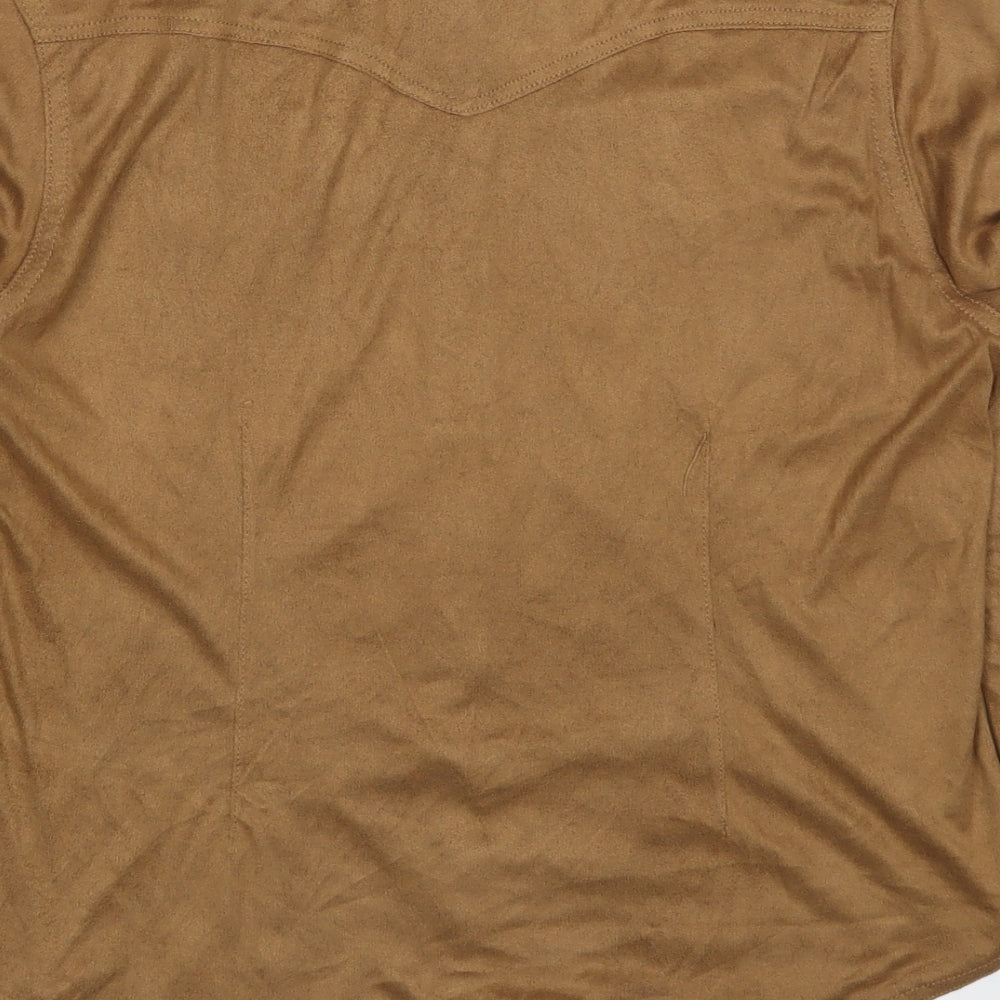 Roomates Womens Brown Polyester Basic Button-Up Size L Collared