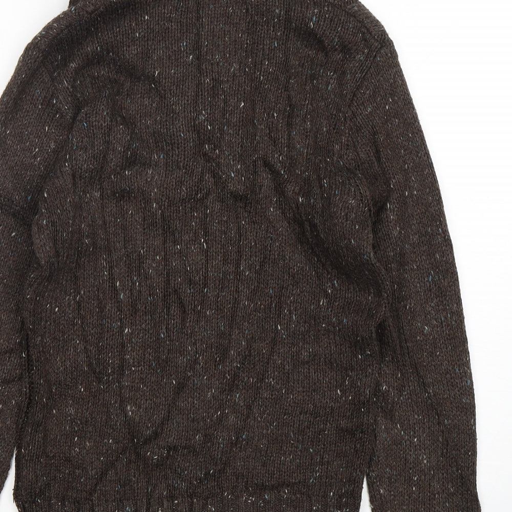 Marks & Spencer Mens Brown V-Neck Acrylic Pullover Jumper Size S