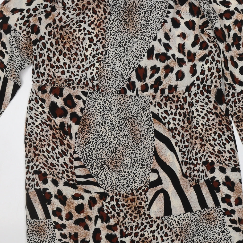 PRETTYLITTLETHING Womens Multicoloured Animal Print Polyester A-Line Size 6 Collared - leopard Print