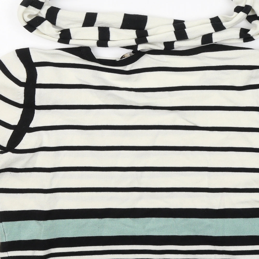 Principles Womens Multicoloured Round Neck Striped Acrylic Pullover Jumper Size 12 - scarf attatched
