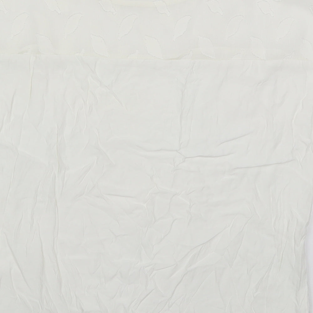 Coster Womens White Viscose Basic Blouse Size 8 Round Neck - Leaf Pattern