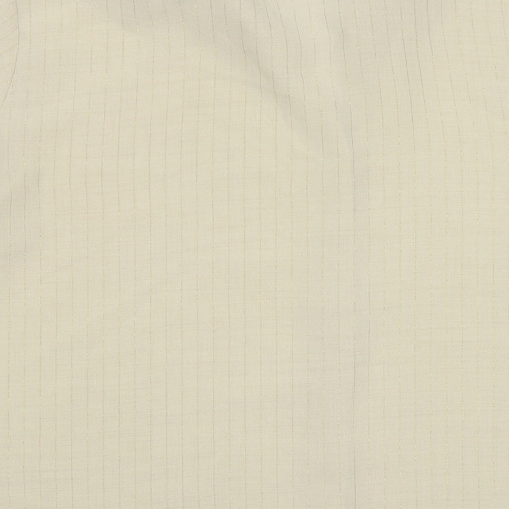 Marks & Spencer Womens Yellow Striped Polyester Basic Button-Up Size 14 Collared