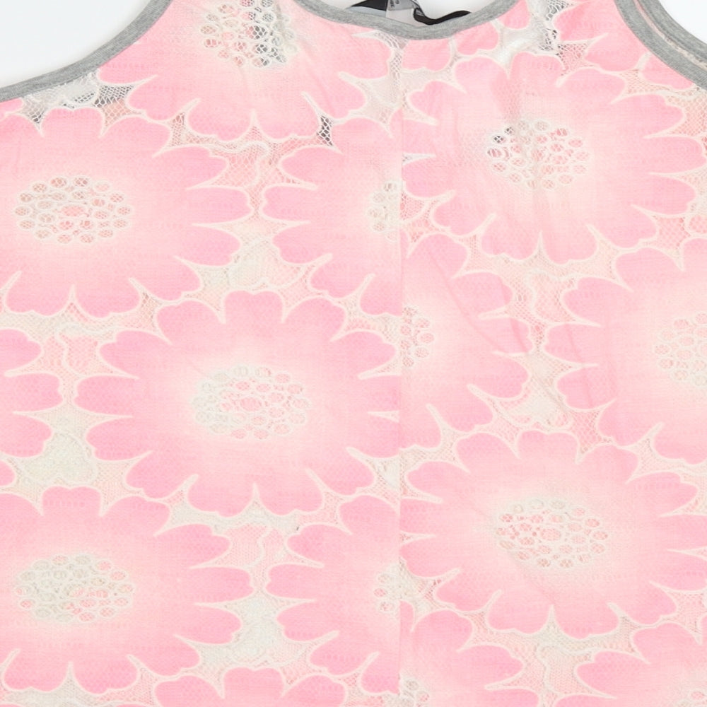 Lola Skye Womens Pink Geometric Cotton Basic Tank Size 10 V-Neck