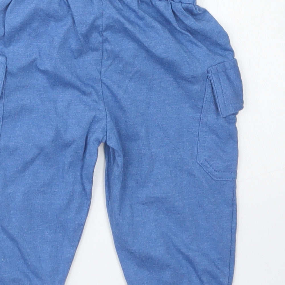 Hullabaloo Boys Blue Cotton Jogger Trousers Size 6-9 Months Drawstring