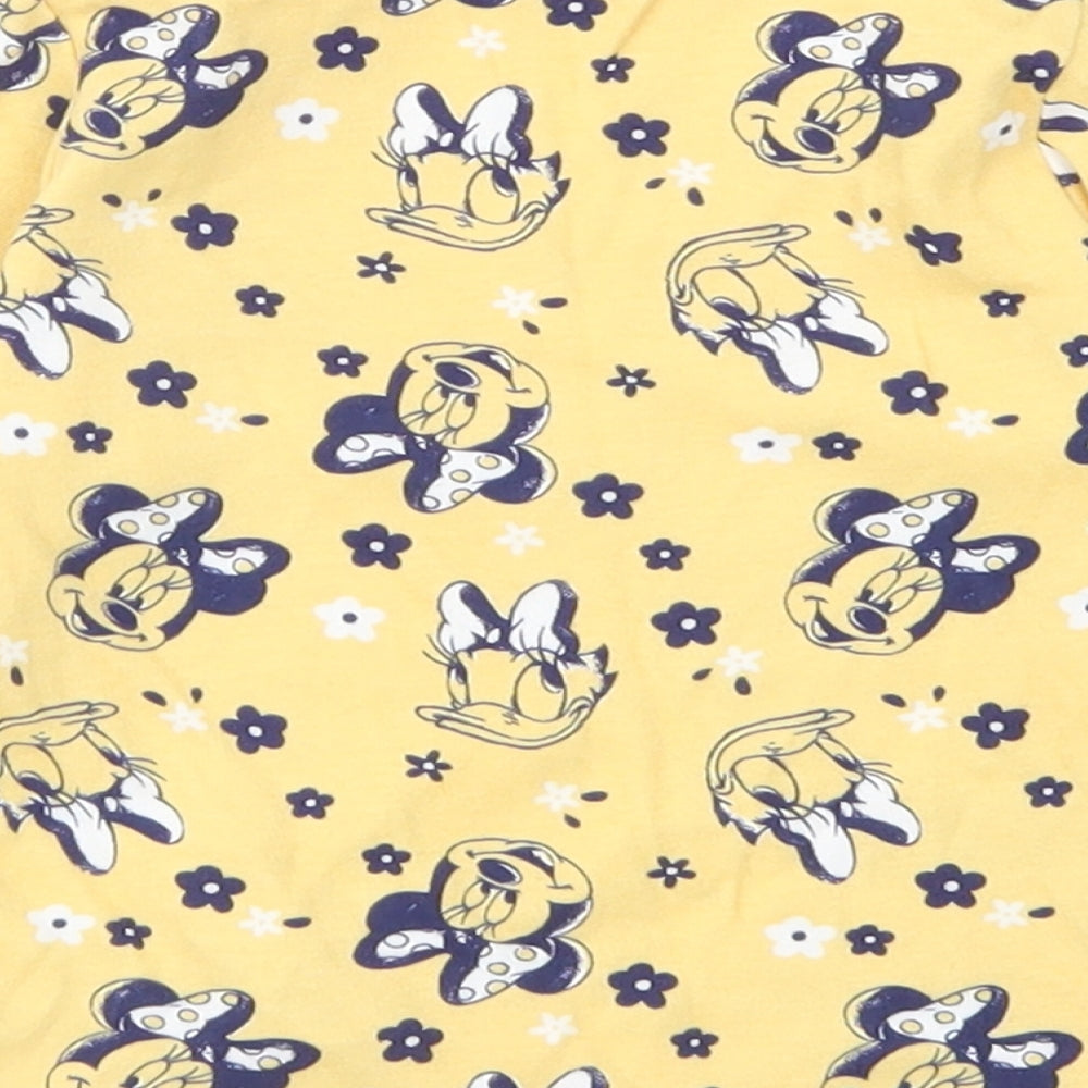 George Girls Yellow Spotted Cotton Basic T-Shirt Size 9-12 Months Crew Neck - Minnie Mouse & Daisy Duck