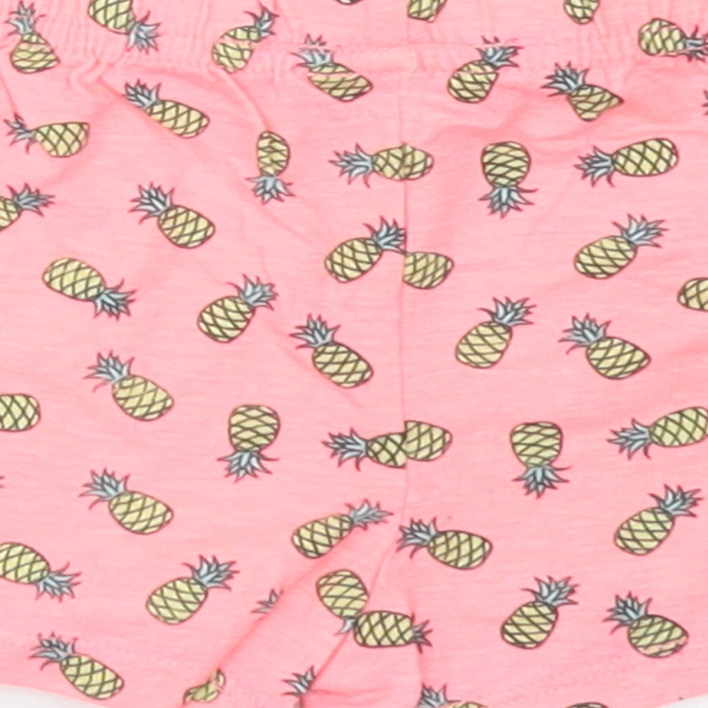 Primark Girls Pink Spotted Cotton Cropped Trousers Size 9-12 Months - Pineapple Print