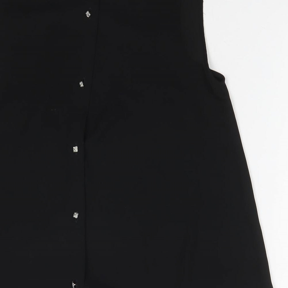 Zara Womens Black Polyester Basic Button-Up Size S Mock Neck