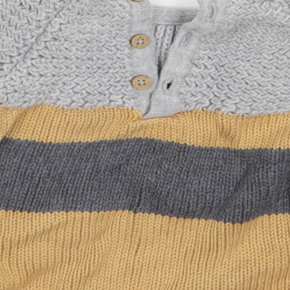 Next Boys Beige Striped Cotton Pullover Jumper Size 3-6 Months Button - Raccoon