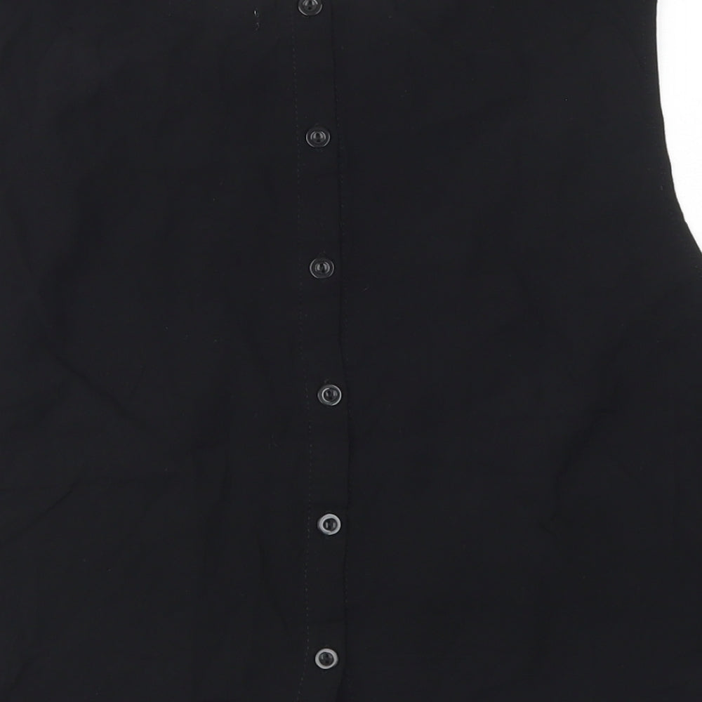 Brave Soul Womens Black Viscose Cropped Blouse Size L Round Neck - Lace Trim