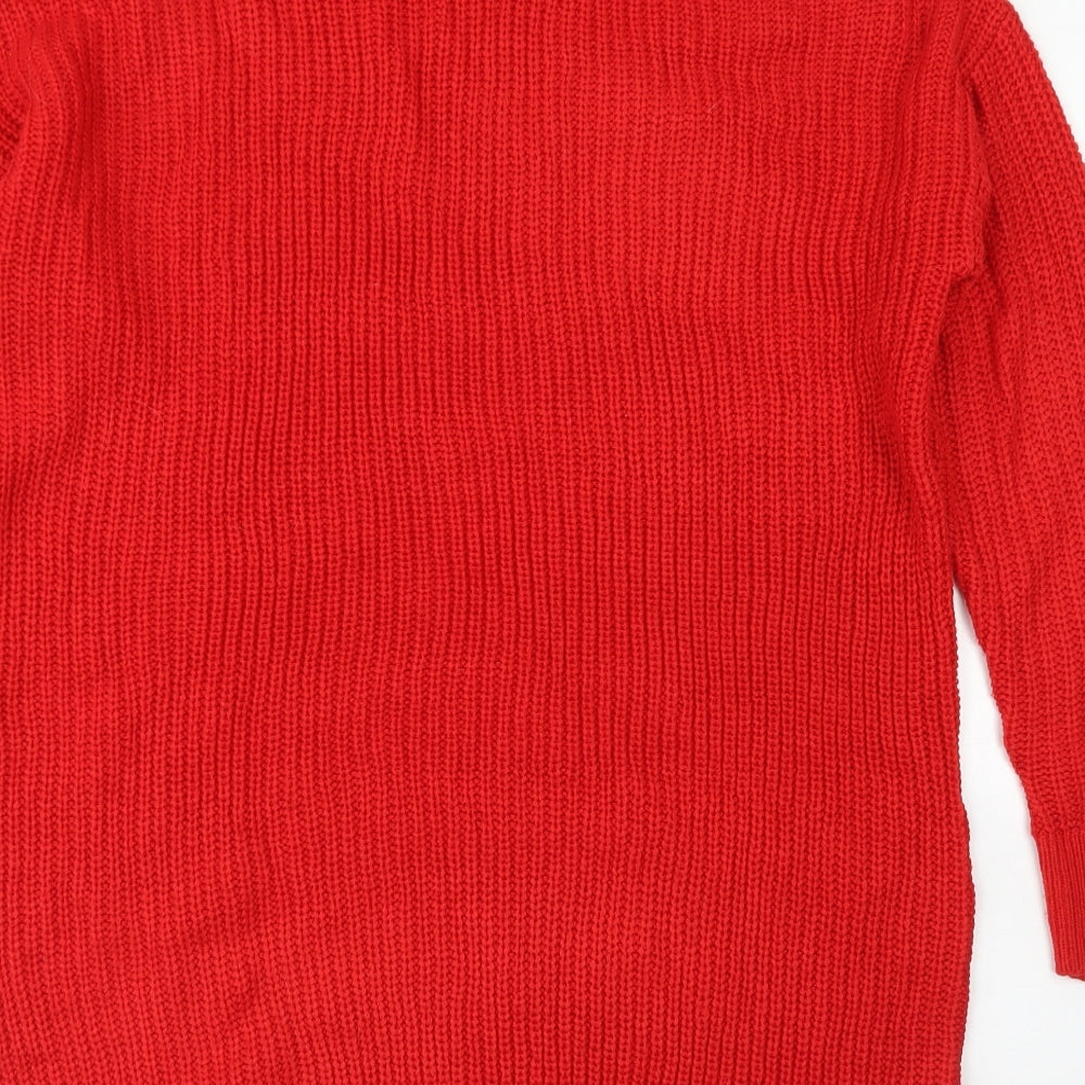 Simply Be Womens Red High Neck Acrylic Pullover Jumper Size S - Cut Out Neckline