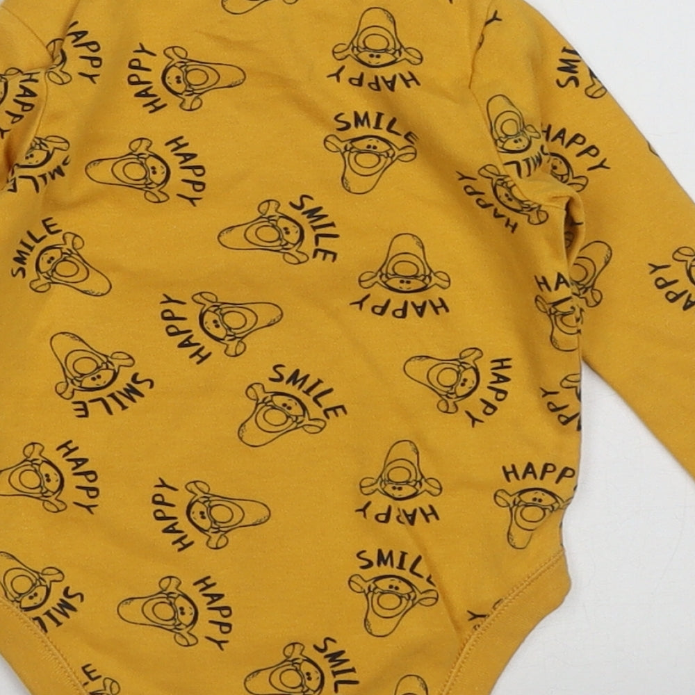 F&F Baby Yellow Geometric Cotton Babygrow One-Piece Size 6-9 Months Buckle - tiger