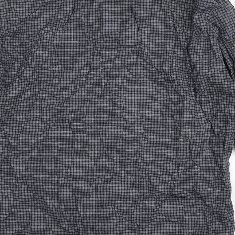 Autograph Mens Blue Check Polyester Button-Up Size L Round Neck Button