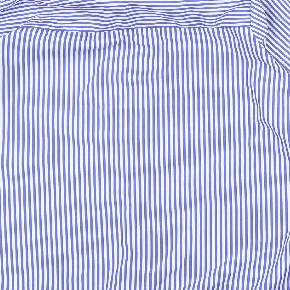 Preworn Mens Blue Striped Polyester Button-Up Size XL Collared Button