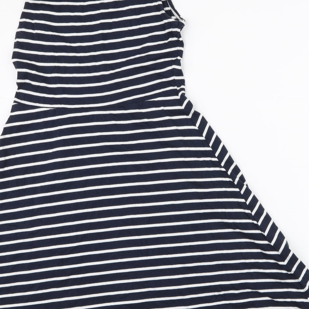 Vera Moda Womens Blue Striped Polyester Skater Dress Size S Round Neck Pullover