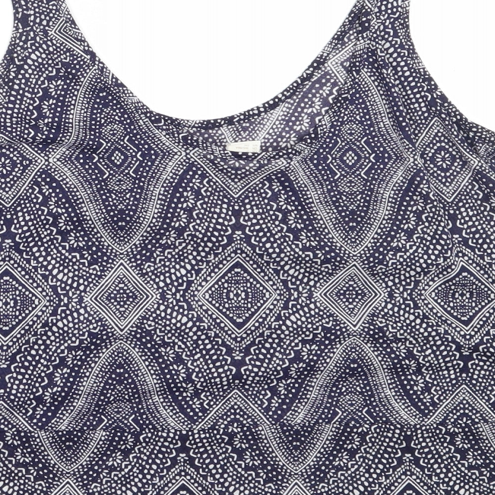 H&M Womens Blue Geometric Polyester Basic Tank Size S Round Neck