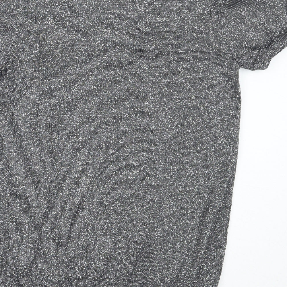 River Island Womens Silver V-Neck Cotton Pullover Jumper Size 10
