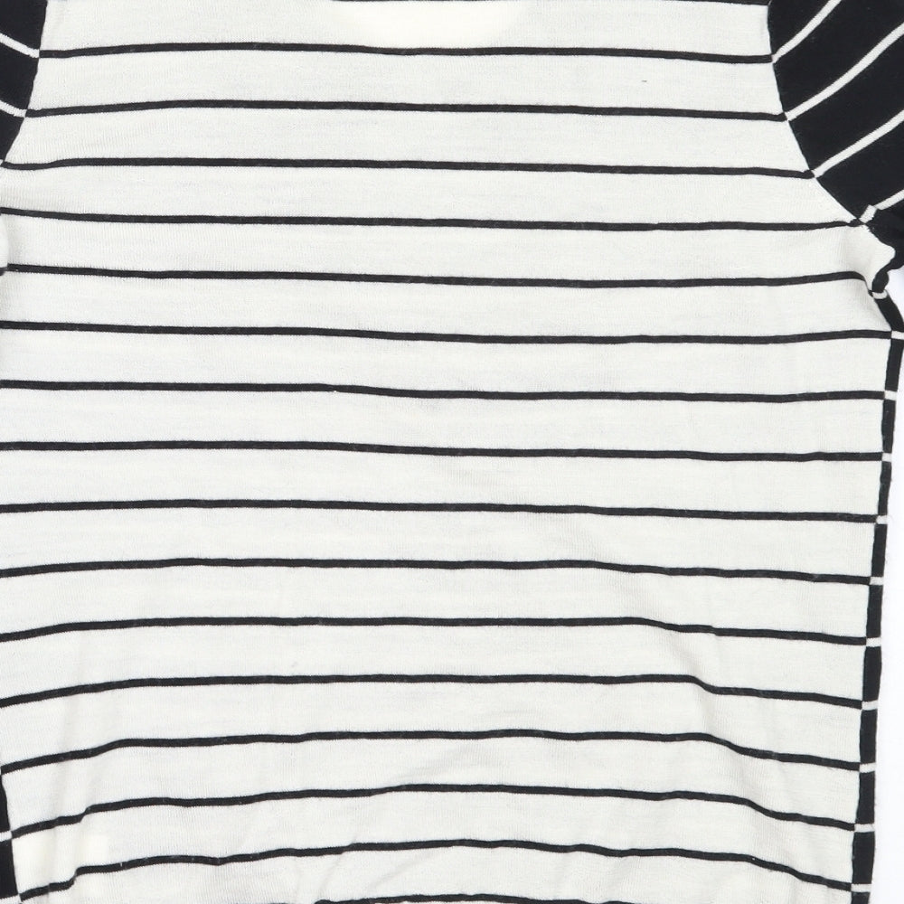 Linea Womens Black Round Neck Striped Wool Pullover Jumper Size S