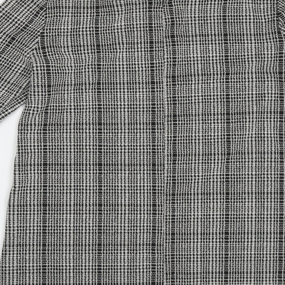 Primark Womens Black Check Polyester A-Line Size 14 Collared Button