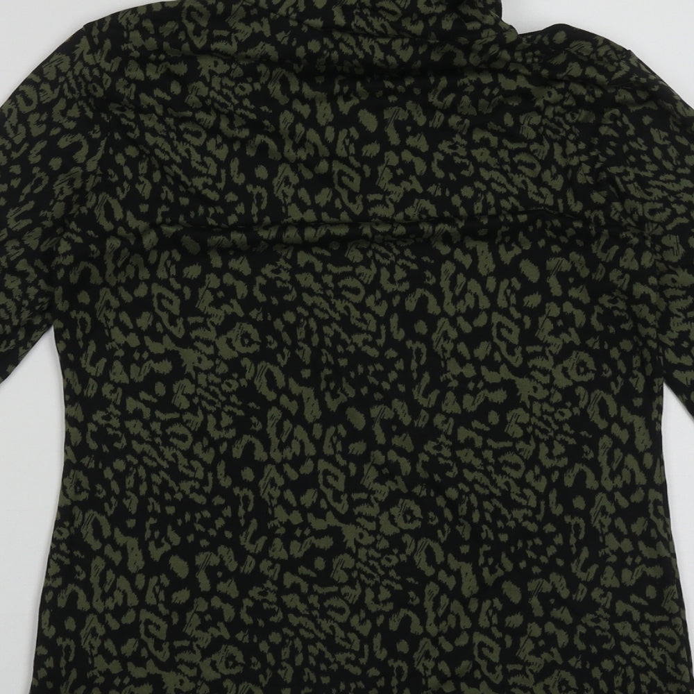 M&Co Womens Green Roll Neck Animal Print Polyester Pullover Jumper Size 8
