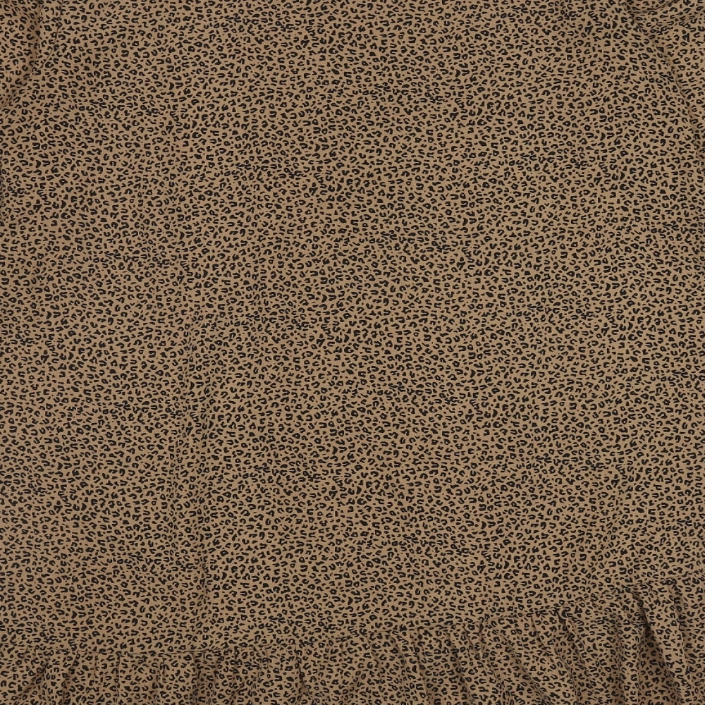 AX Paris Womens Brown Animal Print Polyester A-Line Size 10 Crew Neck Button
