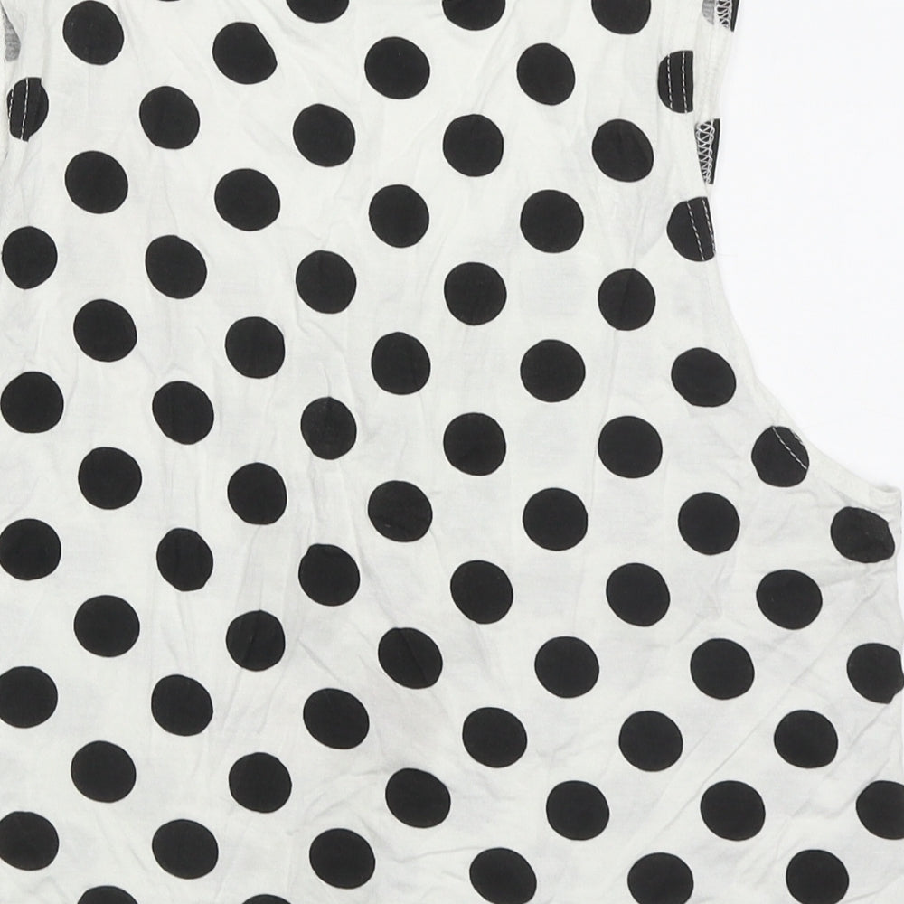 New Look Womens White Polka Dot Viscose Cropped Tank Size M Scoop Neck