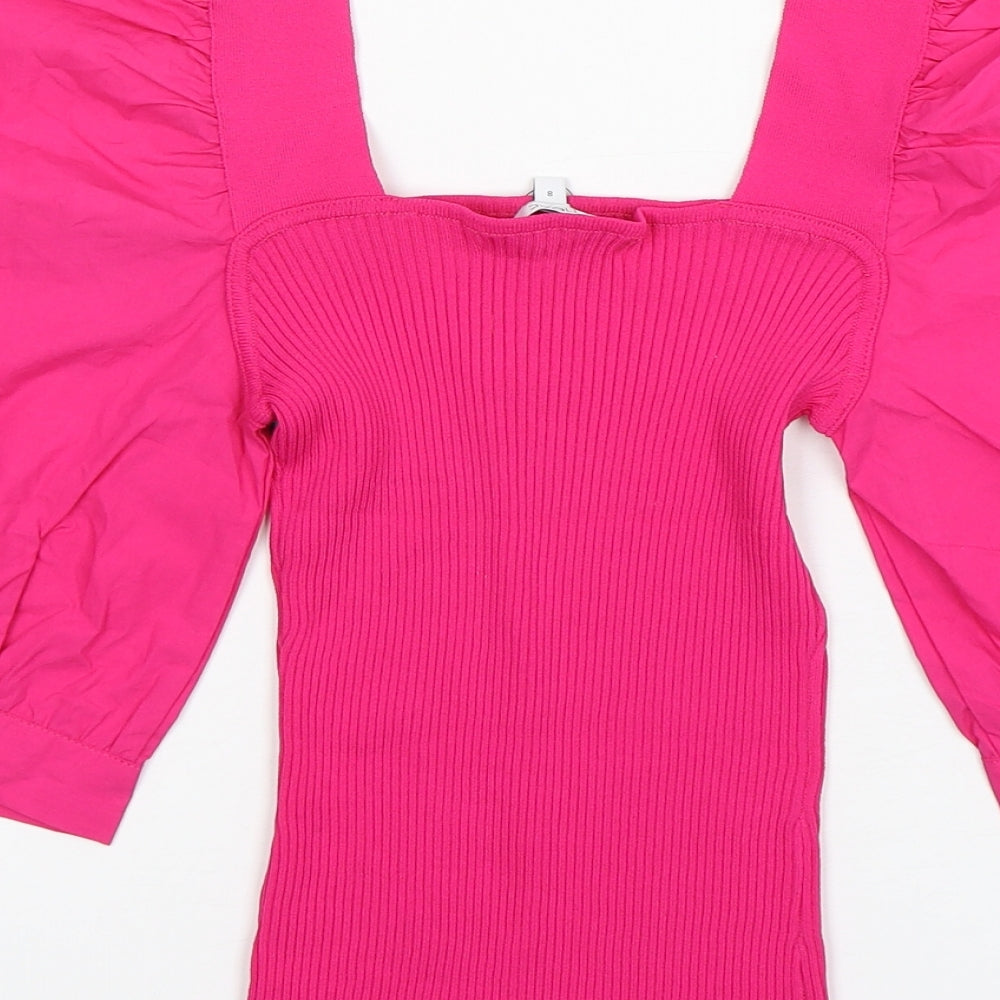 NEXT Womens Pink Square Neck Viscose Pullover Jumper Size 8