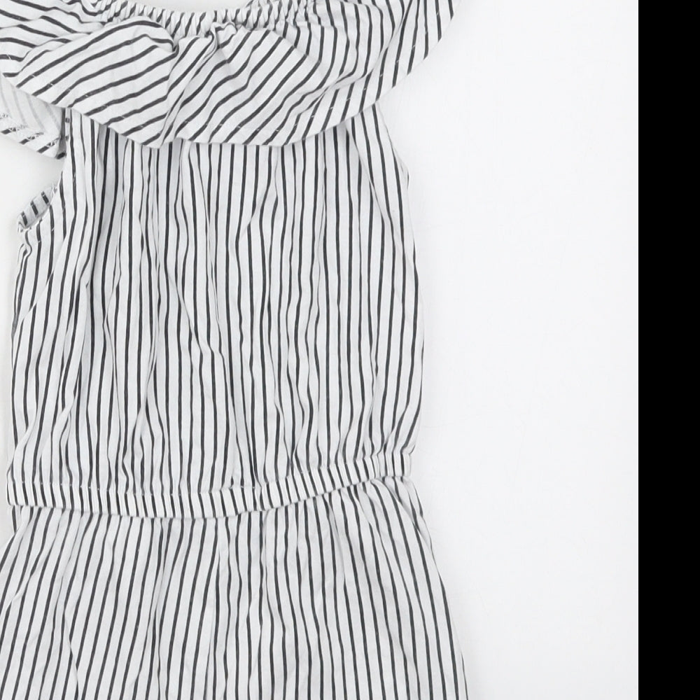 Dunnes Girls White Striped Cotton Playsuit One-Piece Size 6 Years Pullover - Black and White