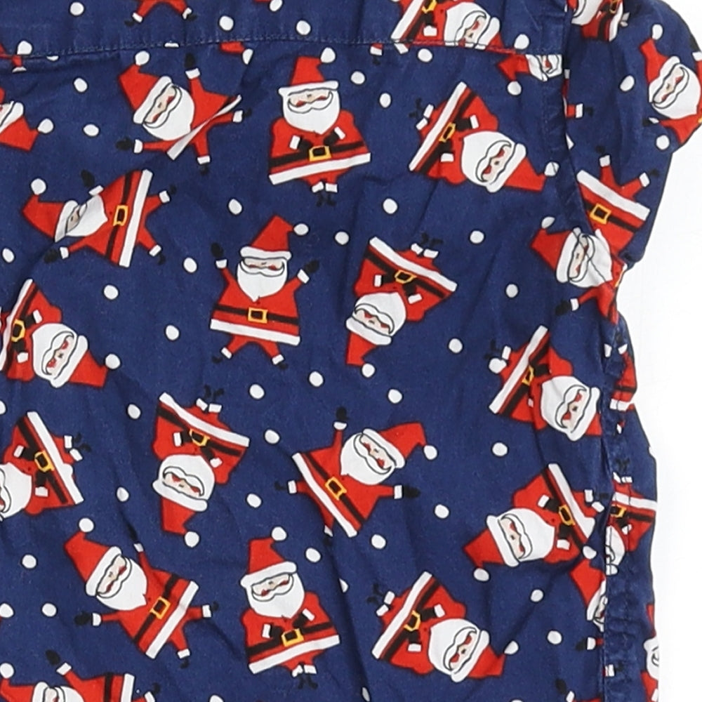 M&Co Blue 100% Cotton Basic Button-Up Size 12-18 Months Round Neck Button - Santa