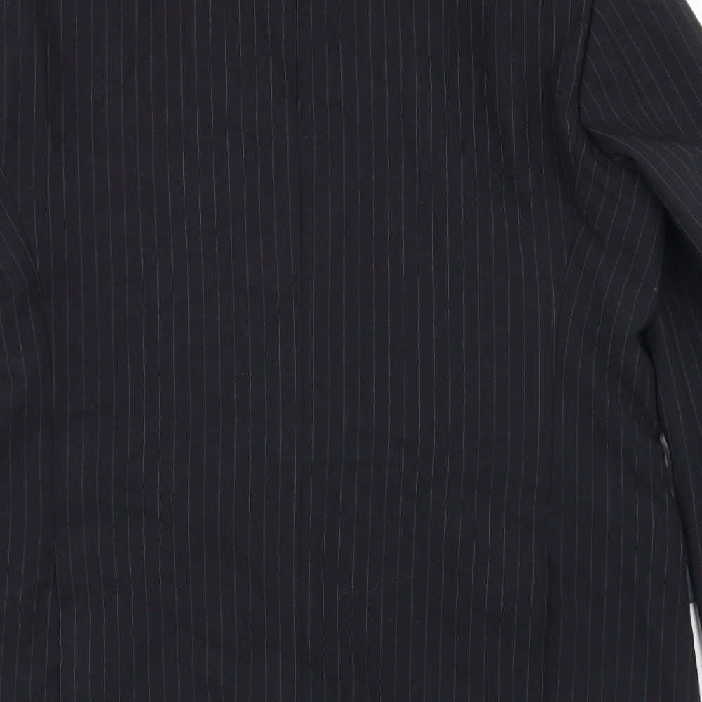 Greenwoods Mens Black Striped Polyester Jacket Blazer Size 42
