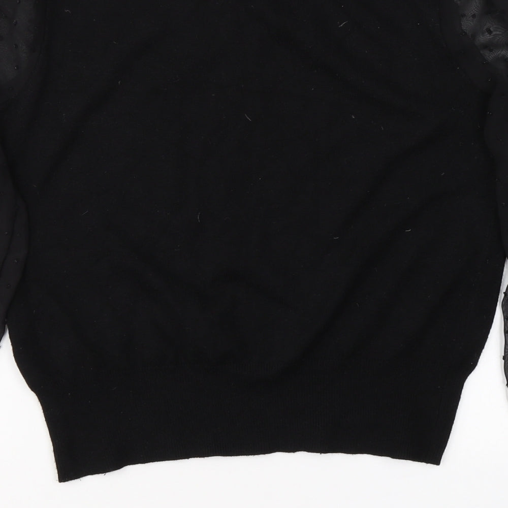 New Look Womens Black Polka Dot Viscose Basic Blouse Size 10 Round Neck - Spotted pattern on arms