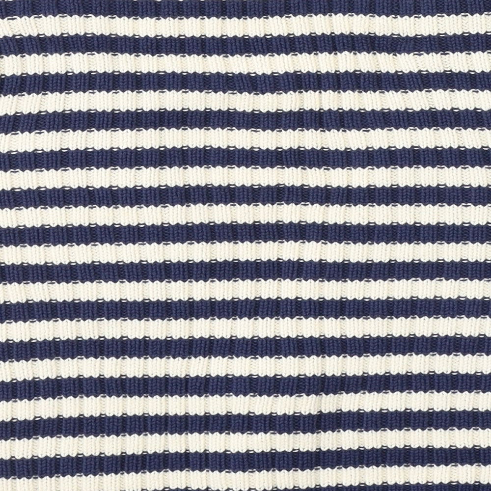 Dorothy Perkins Womens Blue V-Neck Striped Cotton Cardigan Jumper Size 12