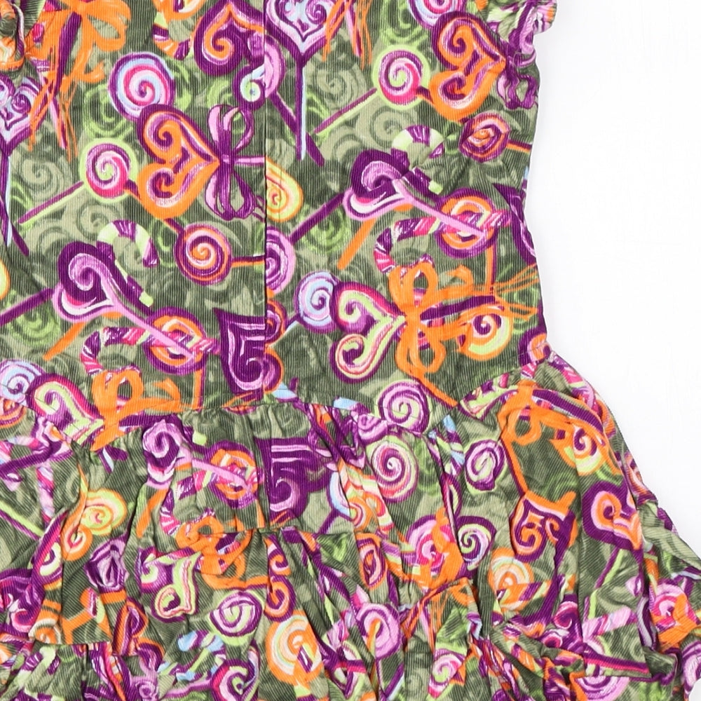 pompolina Girls Multicoloured Geometric Cotton Fit & Flare Size 4 Years Round Neck Zip - lollypop print