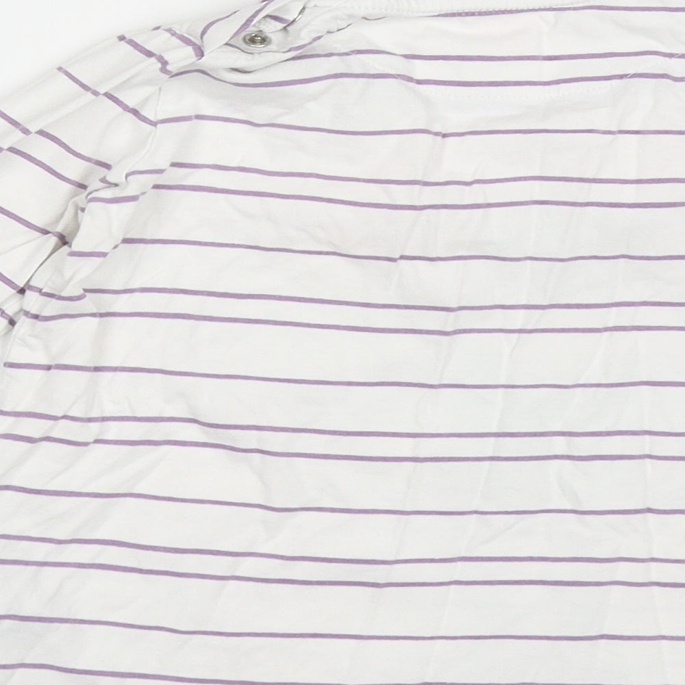 Marks & Spencer Girls White Striped Cotton Basic Casual Size 5-6 Years Crew Neck Pullover - little roller girl