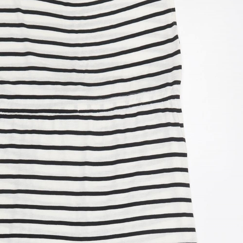 H&M Womens White Striped Viscose A-Line Size M Crew Neck Drawstring