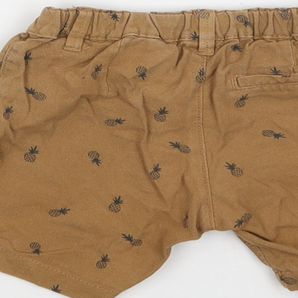 H&M Baby Brown Geometric Cotton Cropped Trousers Size 9-12 Months Button - Pineapple Print