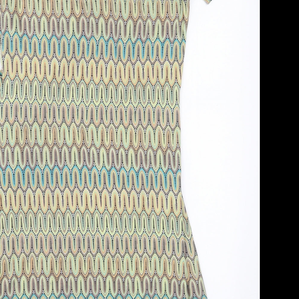 Tramontana Womens Green Geometric Viscose Pencil Dress Size M Round Neck Pullover