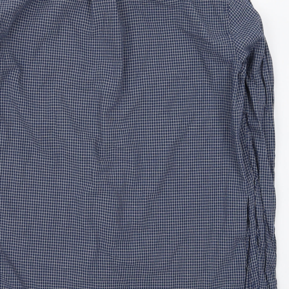 John Lewis Mens Blue Check Cotton Button-Up Size M Collared Button