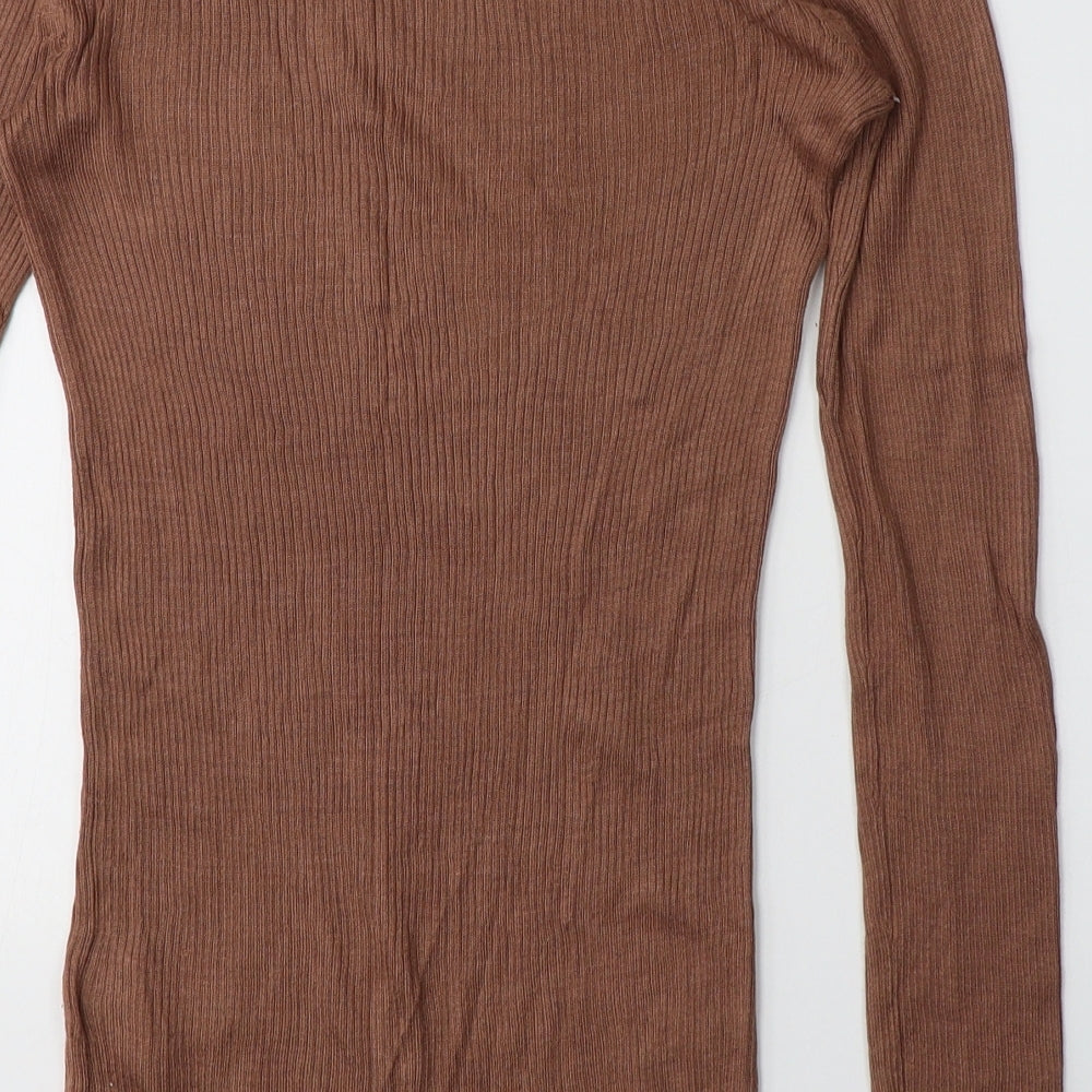 H&M Womens Brown Round Neck Viscose Pullover Jumper Size S