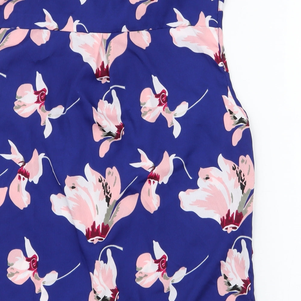 Brave Soul Womens Blue Floral Polyester Basic Blouse Size M Collared - Tie at bottom, button-up