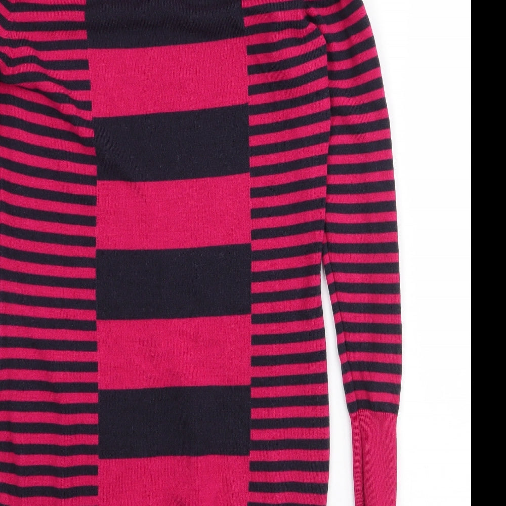 Per Una Womens Pink Roll Neck Striped Acrylic Pullover Jumper Size 8