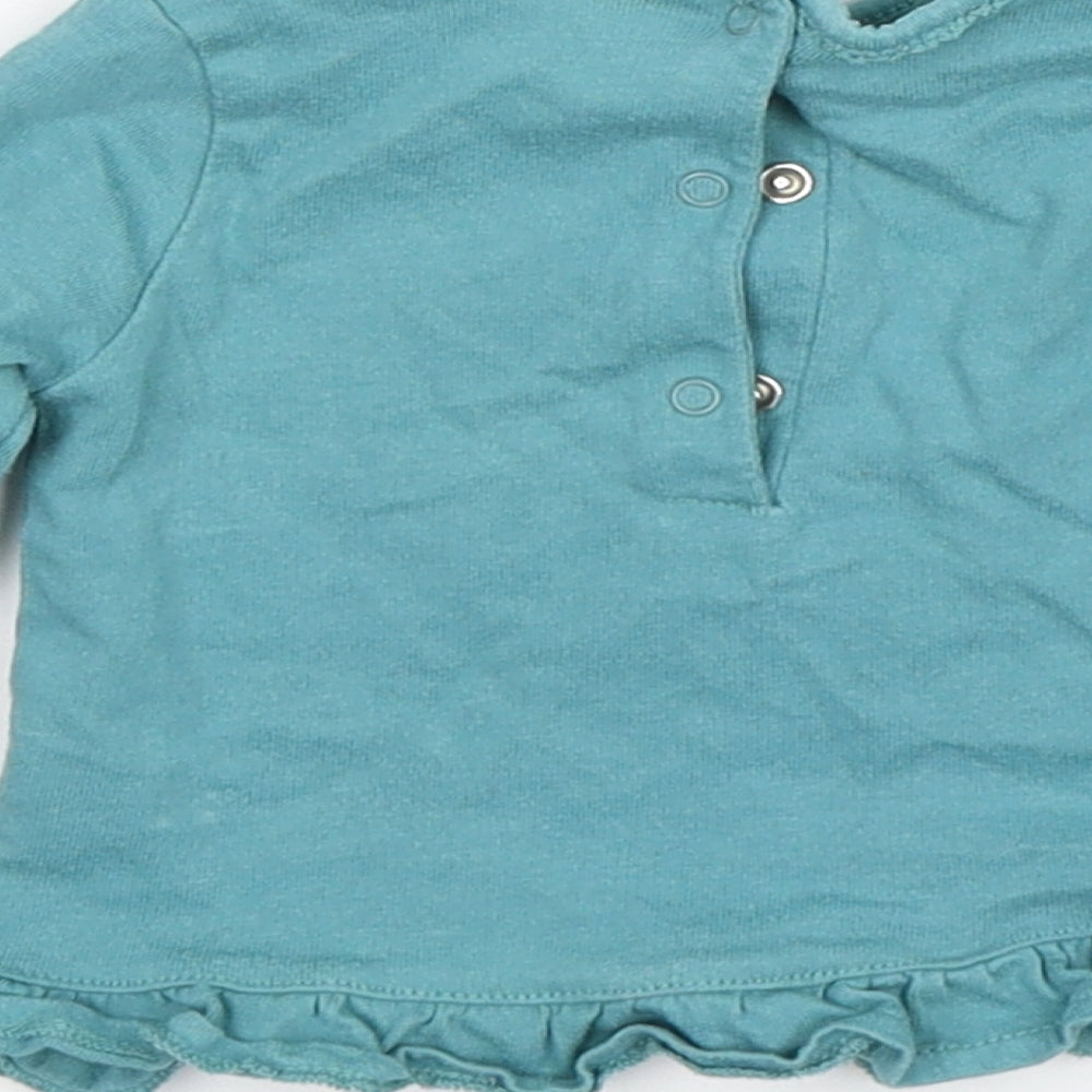 NEXT Girls Green Cotton Basic T-Shirt Size 3-6 Months Round Neck Pullover - Rabbit Print