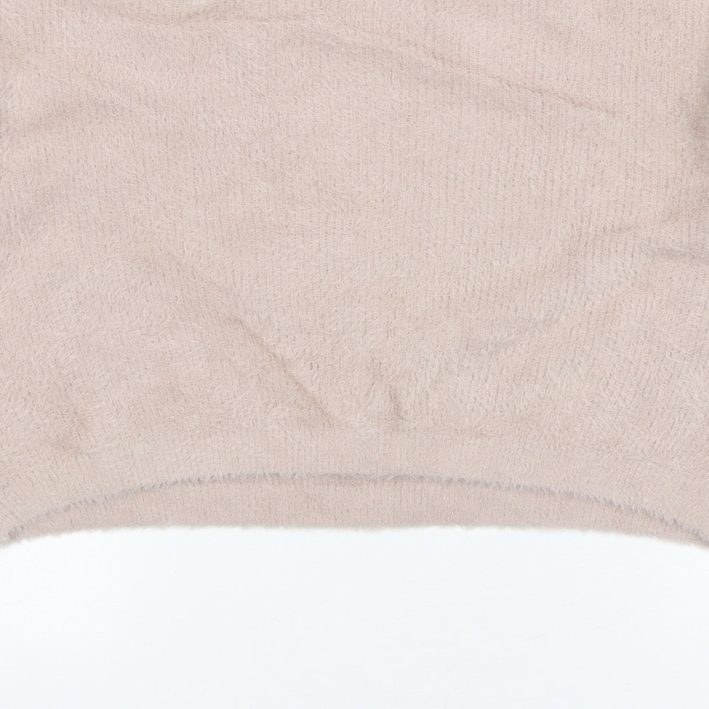 Pull&Bear Womens Pink Round Neck Nylon Pullover Jumper Size M