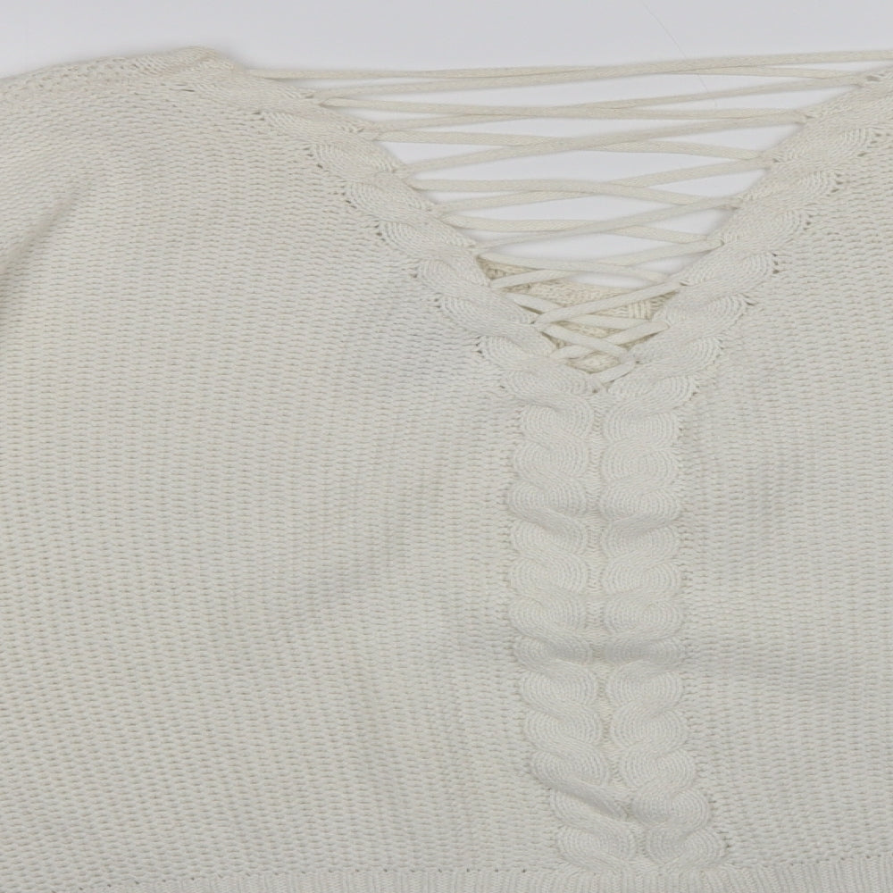 Miss Selfridge Womens White V-Neck Pullover Jumper Size 16