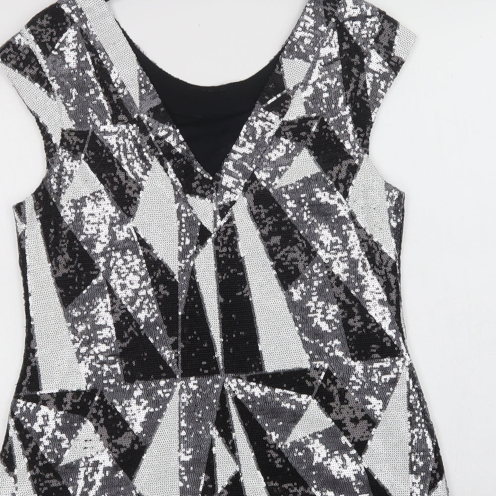 Julien Macdonald Womens Black Geometric Polyamide Basic Blouse Size 14 Round Neck