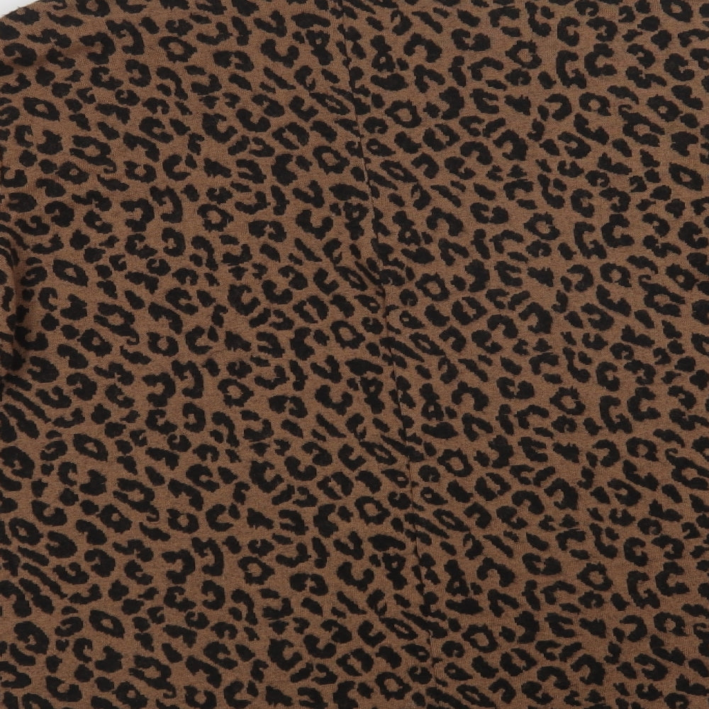 Gerard Womens Brown V-Neck Animal Print Polyester Pullover Jumper Size 14