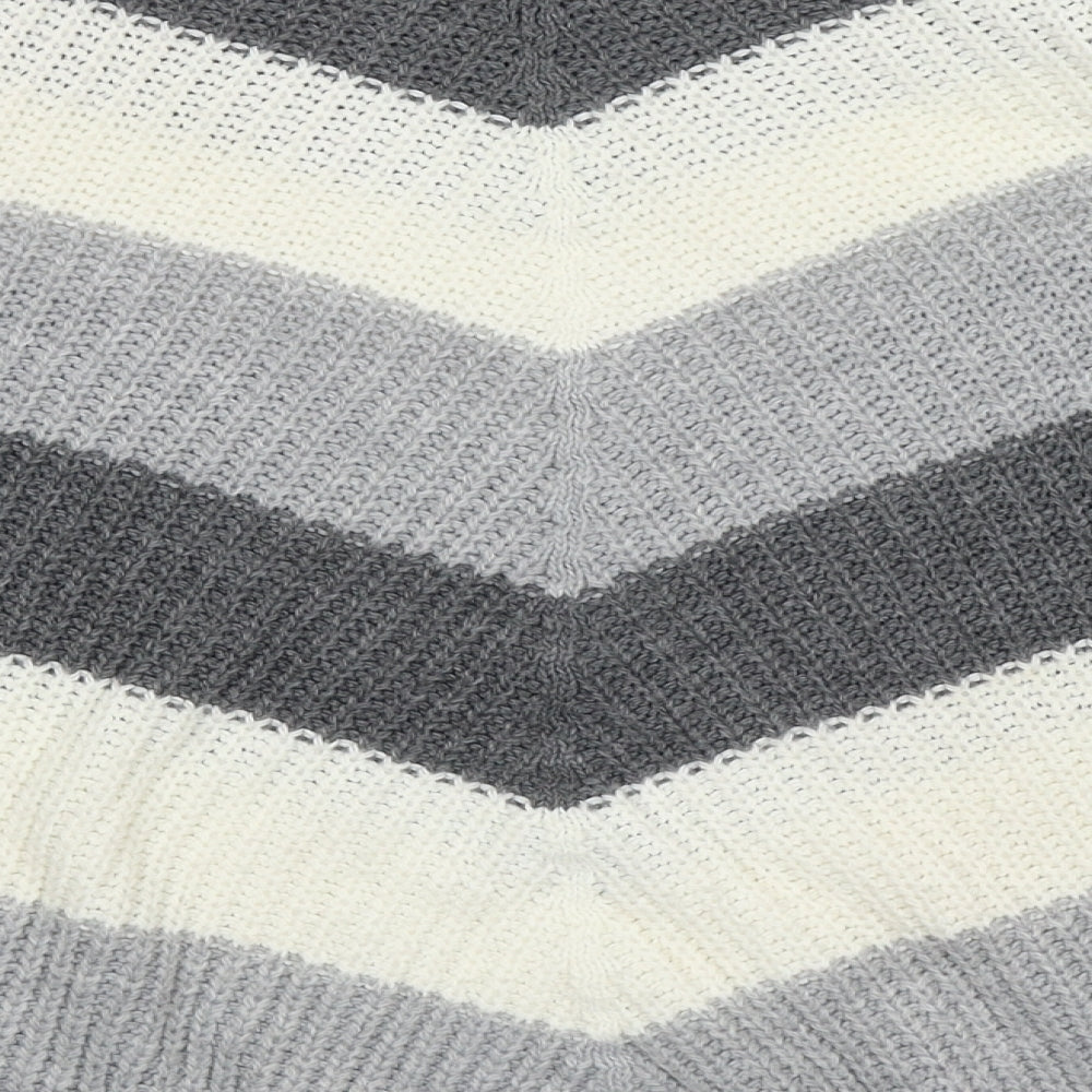 Cameo Womens Grey Crew Neck Striped Acrylic Pullover Jumper Size L