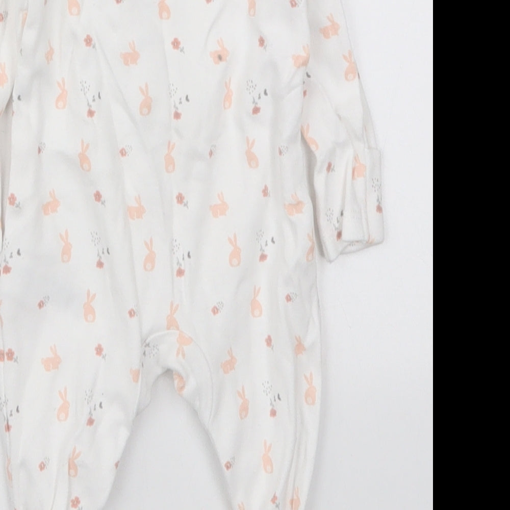 F&F Girls White Solid Cotton Cami One Piece Size 0-3 Months Button - Rabbits