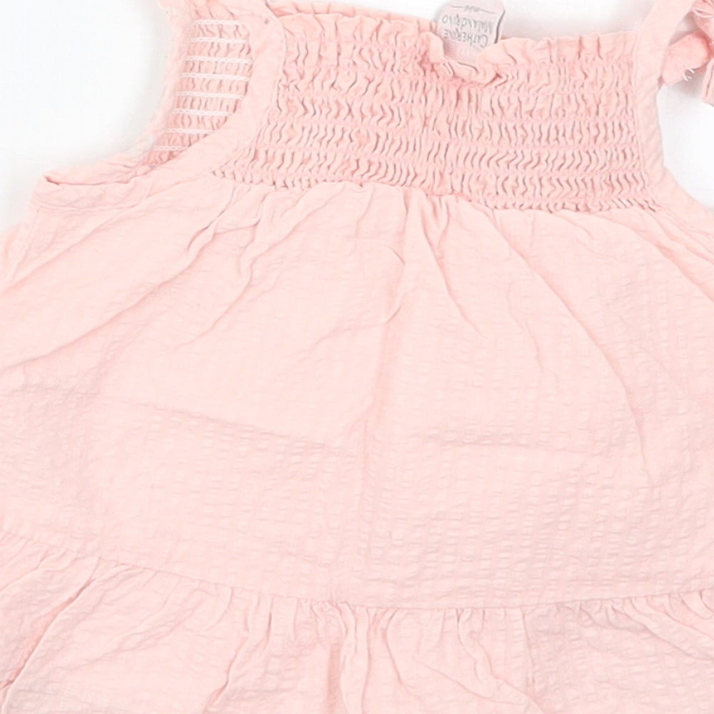 Catherine Malandrino Girls Pink Cotton A-Line Size 3-6 Months Square Neck Pullover