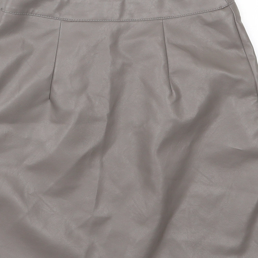 Primark Womens Grey Polyurethane A-Line Skirt Size 6 Zip